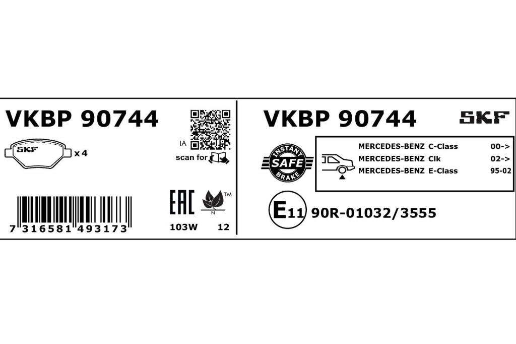 Jogo de 4 pastilhas de travão SKF ref. VKBP 90744
